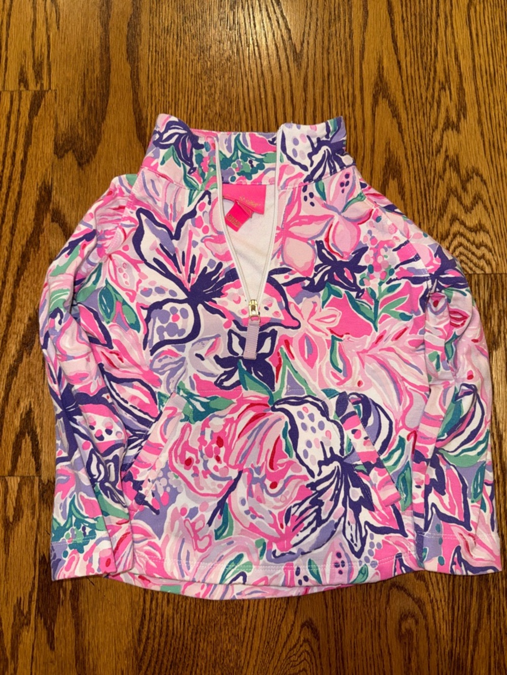 Lilly Pulitzer Pink, Purple & Green Floral Half-Zip Pullover